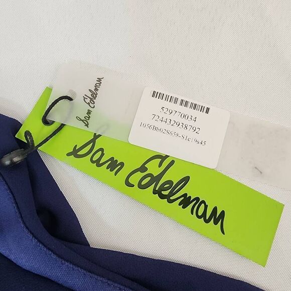 Sam Edelman Size 4 Electric Pleated A Line Long Midi Dress Navy Blue Halter Top - Picture 4 of 10